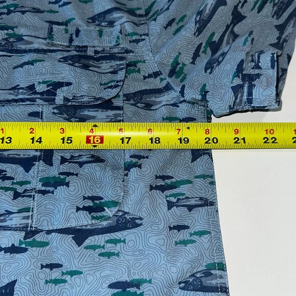 Tallwoods Mens Shirt Medium Blue Element Wear Button Up Short Sleeve Vented Fish - Picture 5 of 10